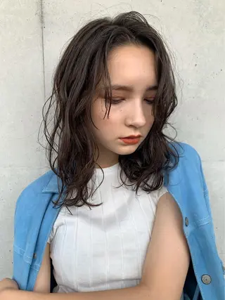 ミディアム カラー パーマ 王子田 隼のヘアスタイル