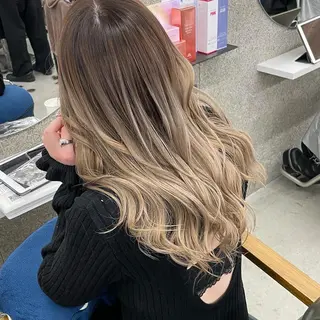 セミロング カラー Lull1人美容室 バレイヤージュのヘアスタイル