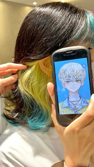 ミディアム カラー インナーカラー 推し ブリーチ  髪質改善のヘアスタイル