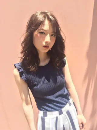 ミディアム セミロング ロング カラー パーマ 内藤 達也のヘアスタイル