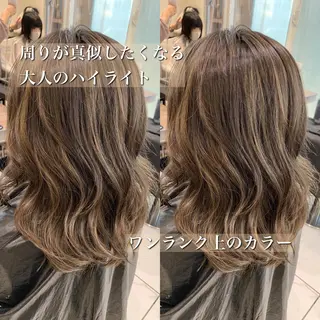 ミディアム カラー ヘアアレンジ 白髪ぼかしハイライト 茗荷谷駅徒歩2分のヘアスタイル