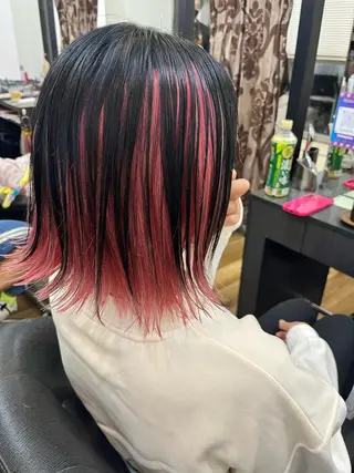 ミディアム カラー パーマ ヘアアレンジ きむえり/髪質改善 /うねり広がり改善のヘアスタイル