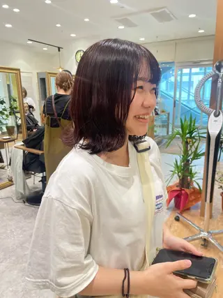 セミロング カラー 矯正パーマ、ベージュ ボブカット🫧のヘアスタイル