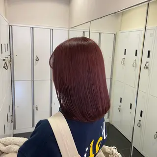 ミディアム カラー 垢抜け小顔レイヤー オリーブ/スミレのヘアスタイル