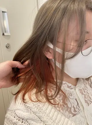 セミロング カラー 酸性ストレート/ブリ ーチなしWカラー河本のヘアスタイル