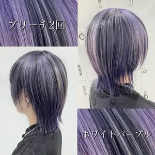 ショート カラー 雅/ダブルカラー/ 白髪ぼかしハイライトのヘアスタイル