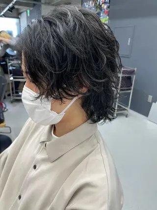ミディアム パーマ メンズ 森本裕/オーナー/ ハイトーン/パーマのヘアスタイル