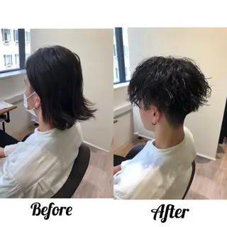 ショート カラー パーマ メンズ 関西センターパート メンズモデル募集のヘアスタイル