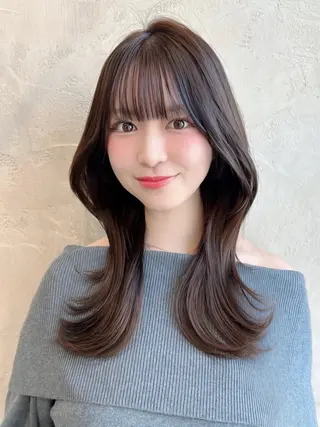 セミロング カラー パーマ 新宿✨顔周りカット 韓国ヘア/坂本亜裟海のヘアスタイル