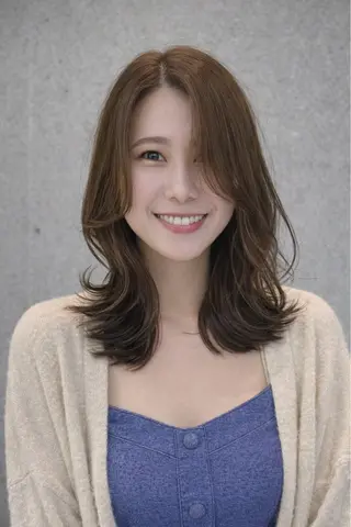 セミロング 恵比寿韓国レイヤー× 艶透明感カラー大場のヘアスタイル
