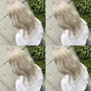 セミロング カラー ヘアアレンジ メンズ キッズ 💟Chloe原宿店 🩶ハイトーンのヘアスタイル