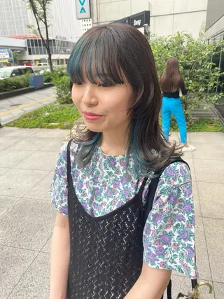 セミロング デザインカラー/ボブ ブリーチカラー/ユリのヘアスタイル