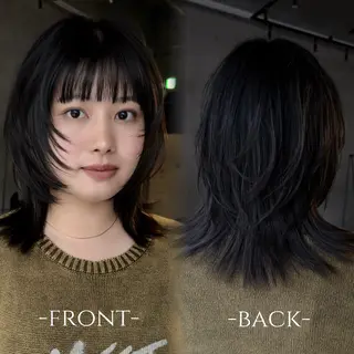 セミロング ウルフ/レイヤー/ ブリーチカラーのヘアスタイル