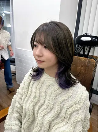 ミディアム カラー パーマ ヘアアレンジ メンズ キッズ レイヤーカット／顔周 りカット/縮毛矯正のヘアスタイル