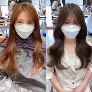 セミロング カラー 顔まわりカット🌟 くびれヘア/寺門遥輝のヘアスタイル