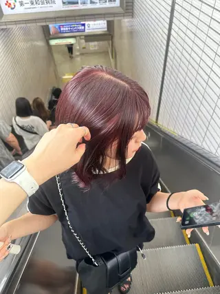 ミディアム カラー カットパーマ3000 円/水曜日モデルのヘアスタイル