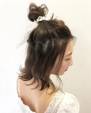 ミディアム カラー 岩田 萌那のヘアスタイル