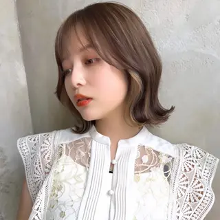 ミディアム カラー パーマ ヘアアレンジ 骨格別小顔カット/ 顔周りカット/金井のヘアスタイル
