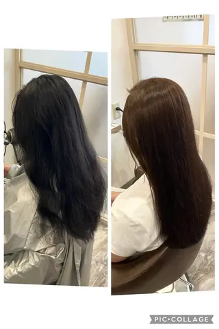 セミロング カラー パーマ ブリーチ&ストレート 長谷川勇人のヘアスタイル
