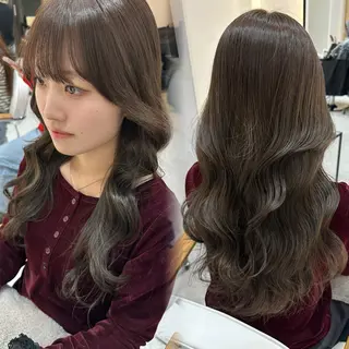 ロング カラー 赤み消し/オリーブ カーキ/福田れんのヘアスタイル