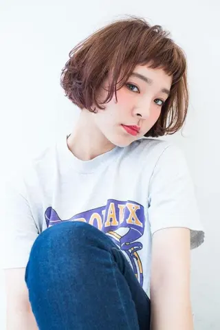 ショート ミディアム カラー パーマ 内藤 達也のヘアスタイル
