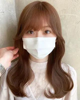 セミロング カラー 顔まわりカット🌟 くびれヘア/寺門遥輝のヘアスタイル