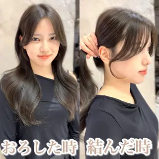 セミロング カラー 顔まわりカット🌟 くびれヘア/寺門遥輝のヘアスタイル