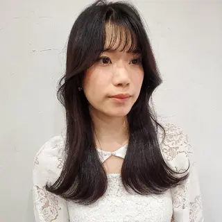 セミロング カラー 韓国レイヤー柔らかい 地毛風縮毛矯正/マツのヘアスタイル