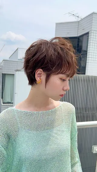 ショート パーマ オリーブカラー/みづ き/ボブパーマ🤍のヘアスタイル