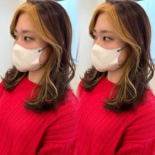 セミロング カラー レイヤーカット/ 透明感カラー/白石のヘアスタイル