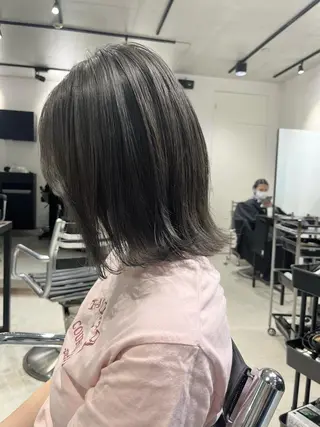ミディアム カラー パーマ ヘアアレンジ 透明感/オリーブ/ グレージュ/YUKAのヘアスタイル