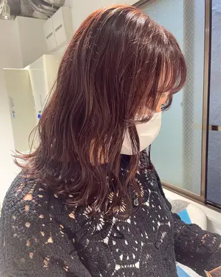 セミロング カラー ヘアアレンジ 髪質改善カラー&TR 縮毛矯正/弱酸性矯正のヘアスタイル
