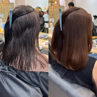 ミディアム 艶感カラー/オリーブ アレンジ：♡のヘアスタイル