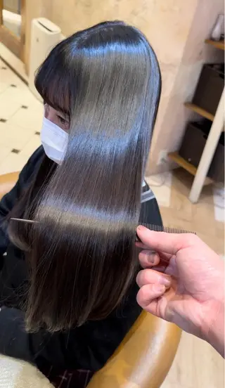 ミディアム ブリーチなしダブル カラー縮毛矯正 下野のヘアスタイル