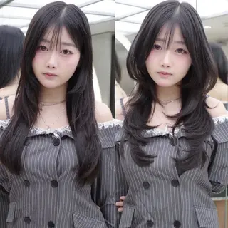 ロング がわ/ハイレイヤー /ハイトーンカラーのヘアスタイル