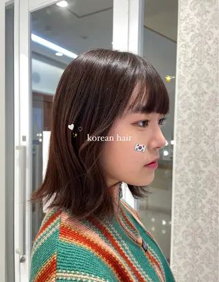 ミディアム ヘアアレンジ ブリーチなしカラー/ 暖色カラー/艶カラーのヘアスタイル