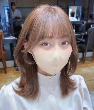 ミディアム カラー 顔まわりカット🌟 くびれヘア/寺門遥輝のヘアスタイル