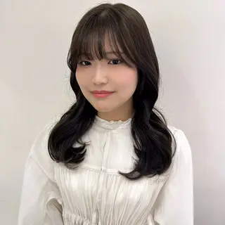 セミロング 透明感カラー/レイヤ ー/縮毛/暗髪/銀座のヘアスタイル
