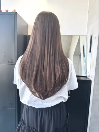 ロング カラー パーマ ヘアアレンジ 透明感/オリーブ/ グレージュ/YUKAのヘアスタイル