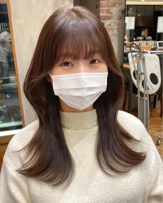 セミロング カラー 顔まわりカット🌟 くびれヘア/寺門遥輝のヘアスタイル