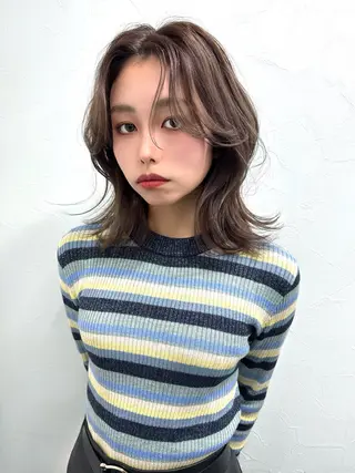 ミディアム カラー 盛れる顔周りカット ♥️韓国ヘア"ちぇるのヘアスタイル