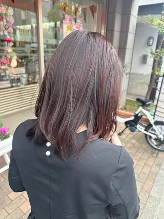 セミロング レイヤー 艶々カラーのヘアスタイル