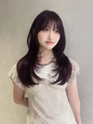 ロング カラー パーマ ヘアアレンジ 葵 韓国オタク美容師 レイヤーカットのヘアスタイル