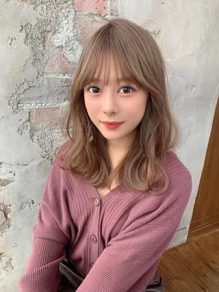 セミロング カラー 新宿✨顔周りカット 韓国ヘア/坂本亜裟海のヘアスタイル
