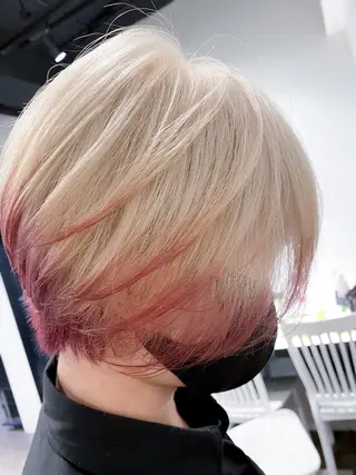 ショート カラー ハイライト/ブリーチ バレイヤージュ関佳祐のヘアスタイル