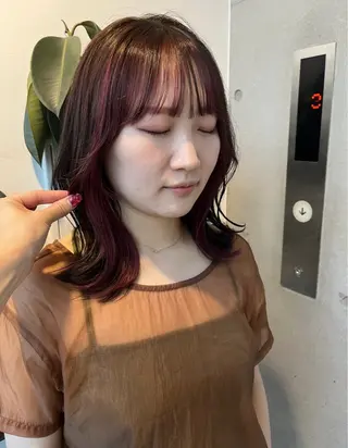 ロング カラー パーマ ヘアアレンジ 透明感/オリーブ/ グレージュ/YUKAのヘアスタイル