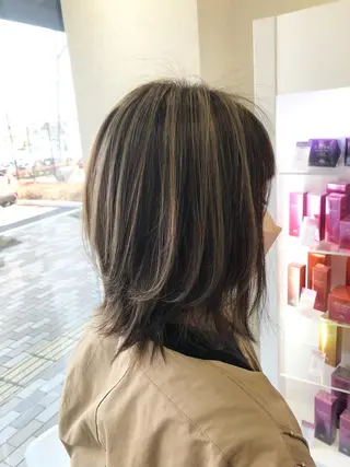 ミディアム 太白区/白髪ぼかし ハイライト/千葉達人のヘアスタイル