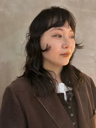 ミディアム カラー パーマ デザインカット/ パーマ/nanaのヘアスタイル