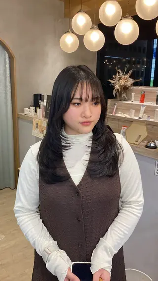 ロング カラー レイヤーボブ縮毛矯正 韓国RINAのヘアスタイル