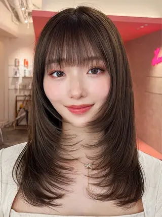 ロング カラー 山崎/ボブ縮毛矯正 レイヤー髪質改善のヘアスタイル